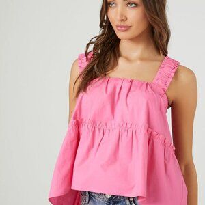 Poplin Ruched-Strap Tank Top